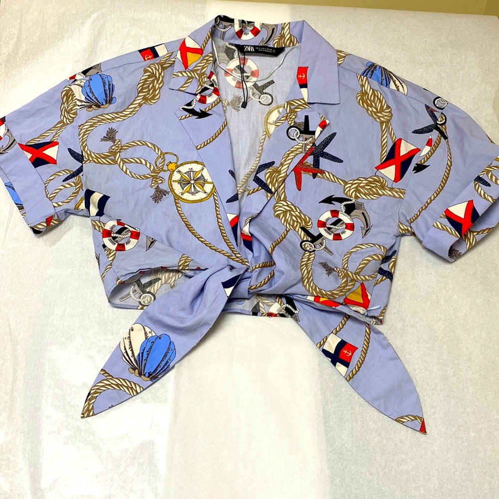 Zara Nautical Print Short Sleeve Tee - Blue and Red
